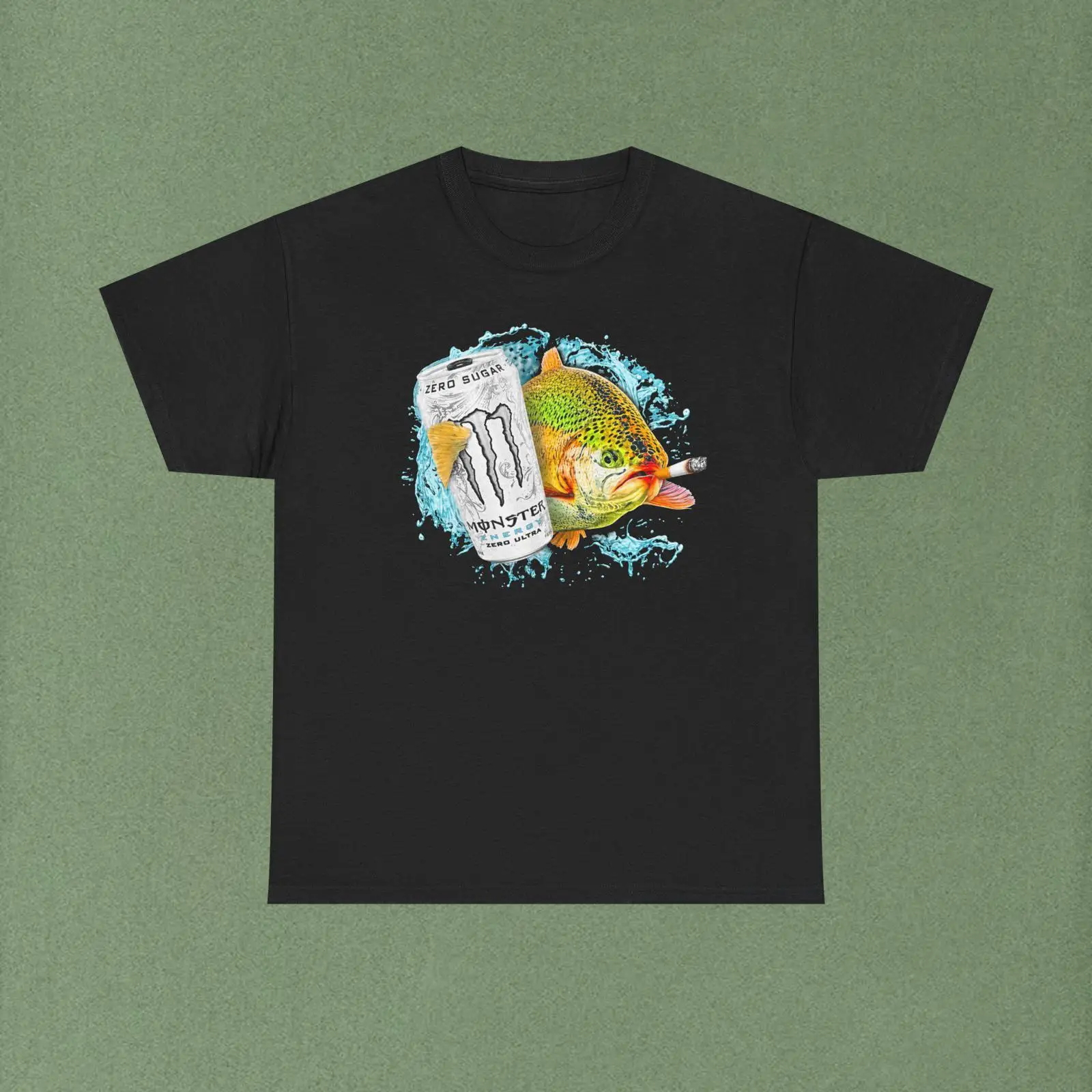 Monstera Adansonii - ホワイトモンスターフィッシュTシャツ ヴィンテージ ウォッシュ加工 ストレッチ素材 通気性抜群 快適