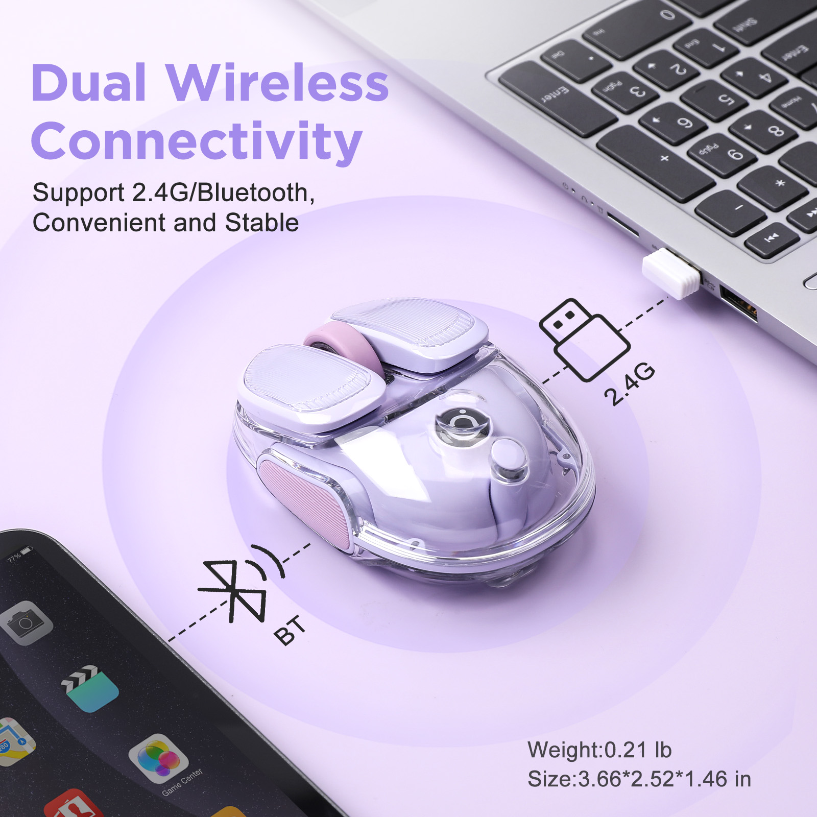 EWEADN Q9 パープルワイヤレス RGB マウス、半透 - Tradescantia Purple のレビューと価格